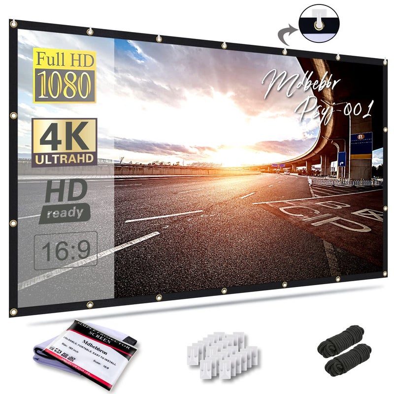 Mdbebbron 150 inch Projection Screen 16:9 Foldable Anti-Crease Portable Projector Movies Screen for Office Home Theater Indoor Outdoor Support Double Sided Projection - Image 1